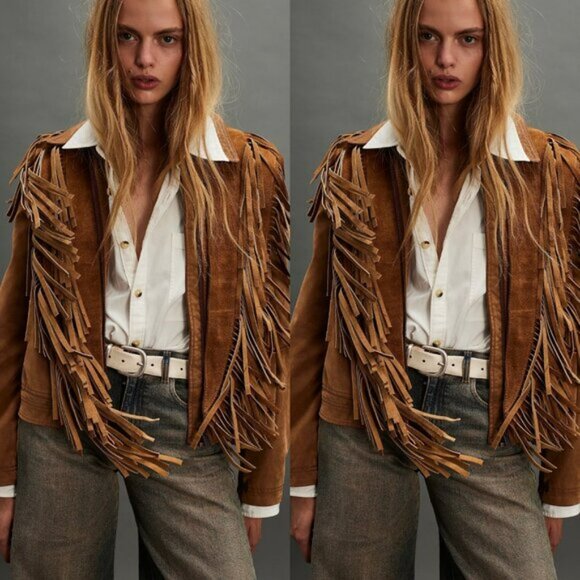 Free People Wide Eyes Suede UNDERSTATED LEATHER Fringe Collar Wrap OS NWOT - Picture 6 of 8